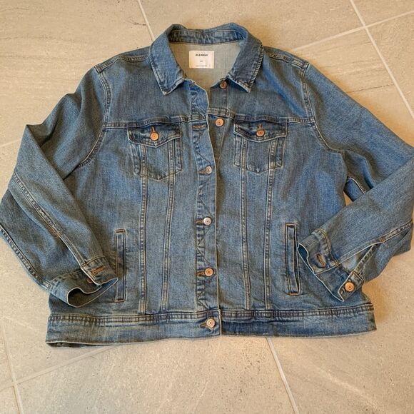 Old Navy Jean Jacket Women’s 2XL Blue Denim Front Button Flap Pockets - Picture 1 of 5